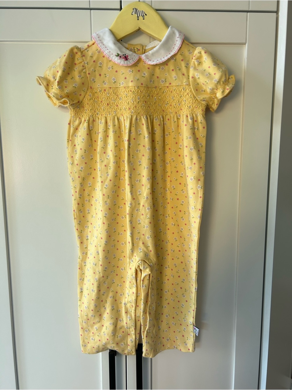 Vintage Gymboree 12/18 New Floral Smocked Baby Romper with Peter Pan Collar
